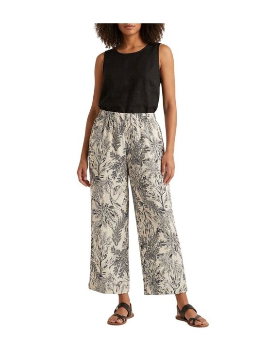 Tahari Pants - Tahari Black Leaf Print 100% Linen Elastic Waistband Wide Leg Crop Pants Size XL